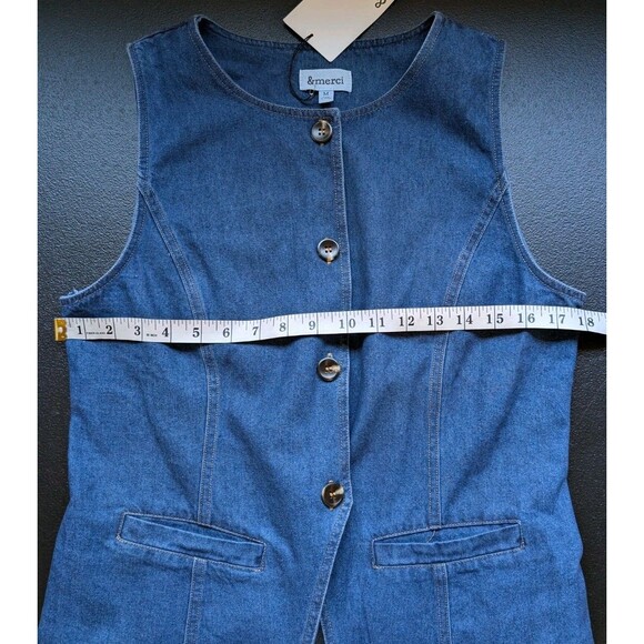 &Merci Denim Vest Blue Cotton Western Rodeo Button Front Size Medium - Picture 5 of 10